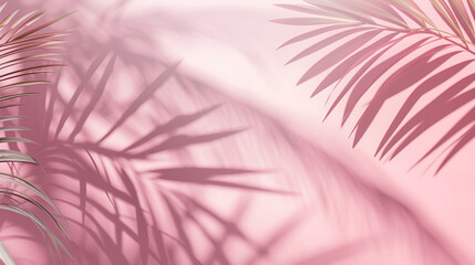 Palm leaves on pastel pink background