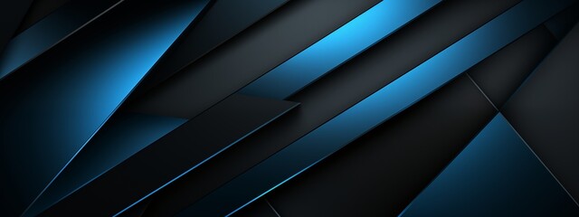 Black blue abstract modern background for design. 3D effect. Diagonal lines, stripes. Triangles. Gradient. Metallic sheen. Minimal. Web banner. Wide. Panoramic. Dark. Geometric shapes.