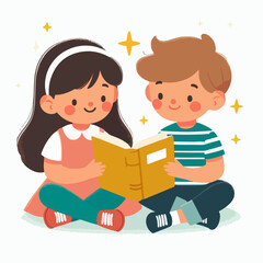 Obraz premium cute kids reading a book together
