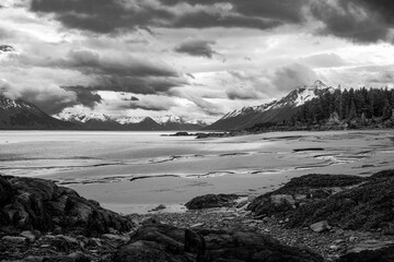 Windy Point, Alaska during spring with ocean and snowy mountains