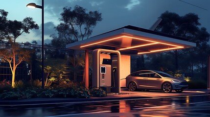 a visually appealing AI image of a solar-powered home charging station, emphasizing its...