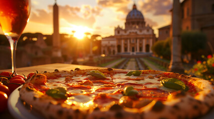 Gastronomic Extravaganza: Italian Pizza Joy Amidst Historic Beauty - obrazy, fototapety, plakaty