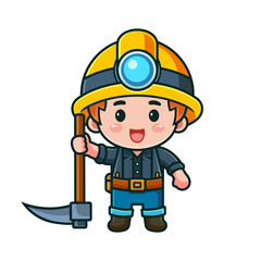 cartoon character miner and mining tools