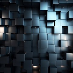 Wall of dark metal cubes in 3D industrial art style, 3D rendering