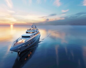 A luxury yacht sailing on calm summer waters, offering a sophisticated and leisurely setting for nautical-themed designs