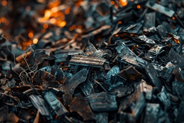 A macro shot of metal scraps being recycled, emphasizing sustainability and resource efficiency in the industry