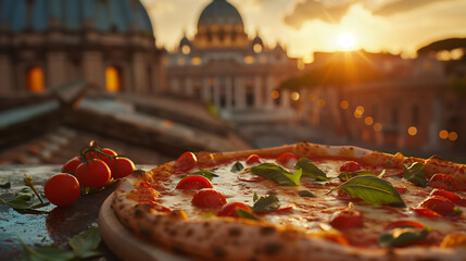 Pizza Piazza: Italian Culinary Joy Against a Backdrop of Landmarks - obrazy, fototapety, plakaty