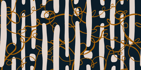 Abstract brush lines stroke painting seamless pattern illustration. Modern paint line background in monochrome color.
- 777497738