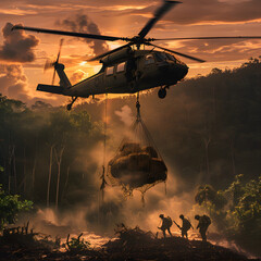 High-stakes Sling Load Operation Over a Forest Landing Zone at Dusk