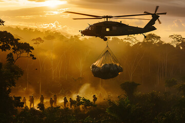 High-stakes Sling Load Operation Over a Forest Landing Zone at Dusk