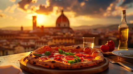 Pizza Pleasure: Enjoying Authentic Italian Flavor with Iconic Landmarks - obrazy, fototapety, plakaty