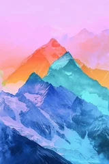 Poster de jardin Violet Technicolor abstract mountains, peaks in surreal hues, majestic and otherworldly