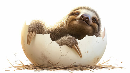 A baby sloth is laying in an egg - obrazy, fototapety, plakaty