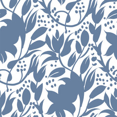 Monochrome  seamless pattern with flowers.  Vector - 777500367