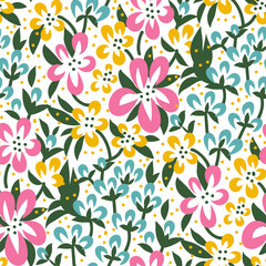 Seamless pattern  with flowers in doodle style. Vector - 777500368