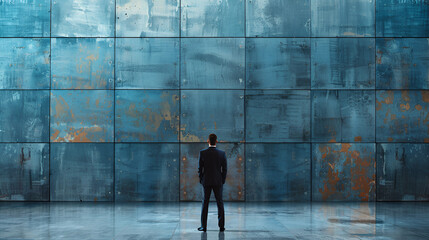 Businessman Looking at Empty Wall with Ample Space, generative Ai