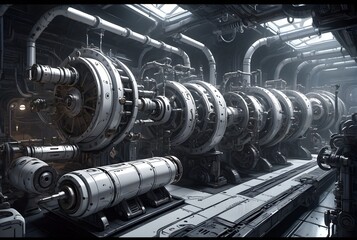 Abstract industrial mechanism that is located in a workshop