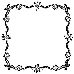 Black frame with a floral pattern drawn in doodle style on a white background