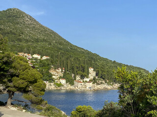Trsteno village by the Adriatic sea on the Dalmatian coast, Croatia - obrazy, fototapety, plakaty