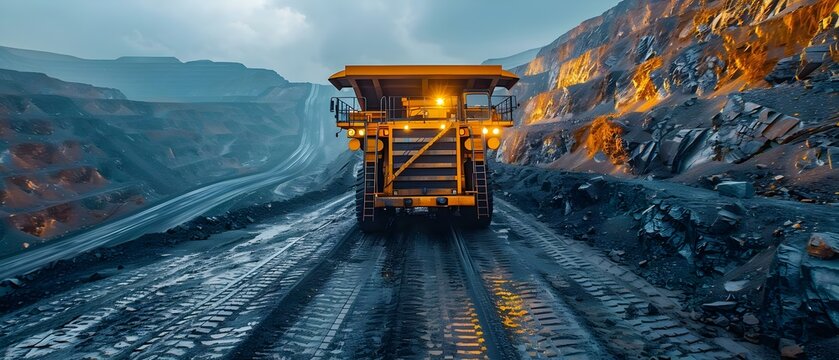 Modern conveyor belt system efficiently moves mined materials enhancing mining operations productivity. Concept Conveyor Belt System, Mining Operations, Productivity Enhancement, Modern Technology