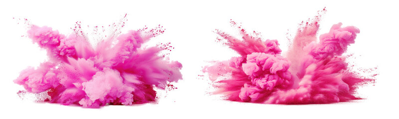 Set of pink explosion smoke isolated on transparent background.