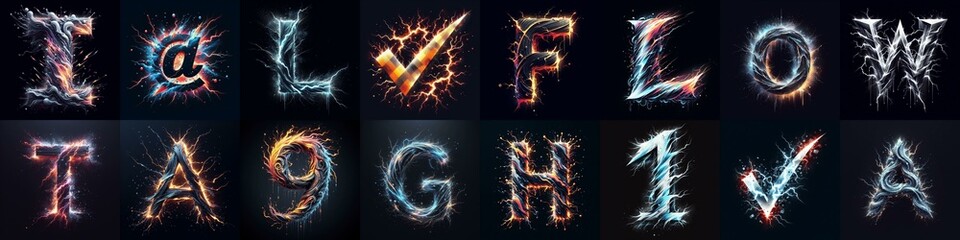 lightning and bolts lettering. AI generated illustration - obrazy, fototapety, plakaty