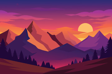 Naklejka premium Beautiful Dusk at Mountains Scenery vector design