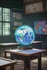Unique of a holographic globe in a classroom setting, enhancing educational experiences