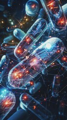 Obraz na płótnie Canvas Futuristic Capsules Highlighting AI-Driven Drug Discovery