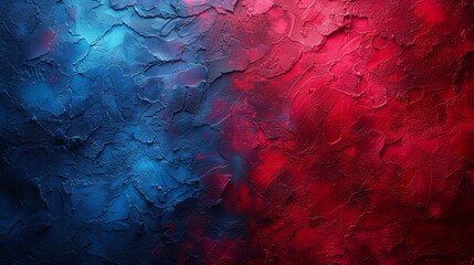   A tight shot of a red-blue wall, featuring a red-blue painting adjacent