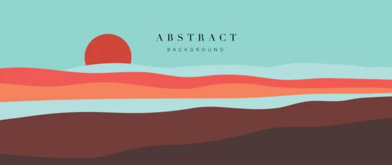 Fototapete Rund Tiefbraun Mountain minimal background vector. Abstract landscape hills with earth tone, sunrise, moon. Nature view illustration design for home decor, wallpaper, prints, banner, interior decor.  © TWINS DESIGN STUDIO