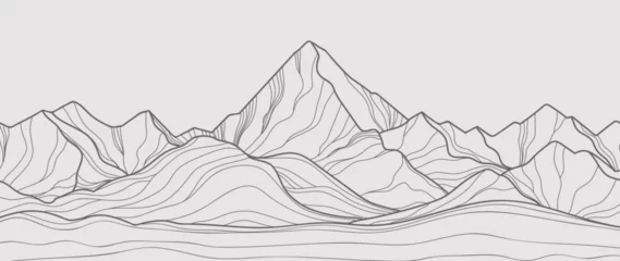 Fototapete Mountain Hand drawn background vector. Minimal landscape art with line art, contouring. Abstract art wallpaper illustration for prints, Decoration, interior decor, wall arts, canvas prints. © TWINS DESIGN STUDIO