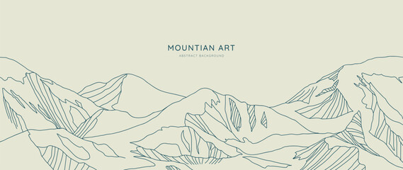 Mountain Hand drawn background vector. Minimal landscape art with line art, contouring. Abstract art wallpaper illustration for prints, Decoration, interior decor, wall arts, canvas prints. - obrazy, fototapety, plakaty