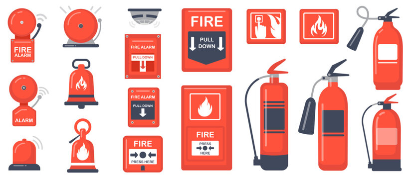 Red fire alarm bell icon set