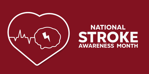 National Stroke Awareness Month. Brain and heart. Great for cards, banners, posters, social media and more. Red background. 