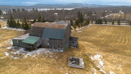 Aerial view of the Canadian agricultural countryside in Quebec in spring - 777515929