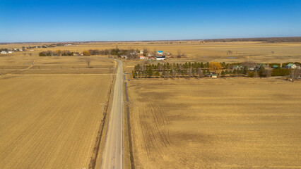 Aerial view of the Canadian agricultural countryside in Quebec in spring - 777515970