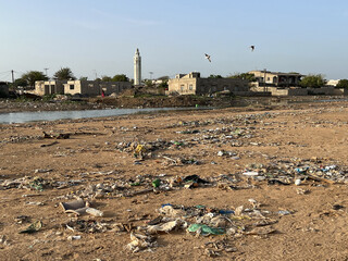 Waste thrown on ground in Ndayane, Senegal