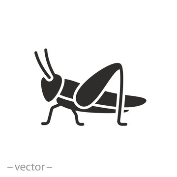 mantis or cricket icon, grasshopper, insect concept, flat symbol on white background - vector illustration