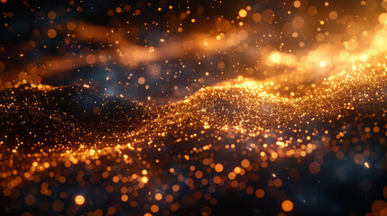Abstract golden lights on black background.