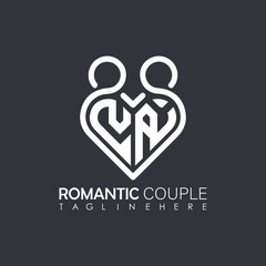 Couple love Heart symbol ALL letter logo icon design template. May be used in medical, dating, Valentines Day and wedding design.