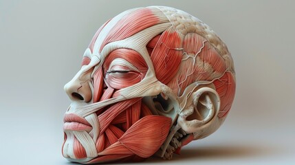 Detailed anatomy exploration of the face, highlighting muscles and their biological functions