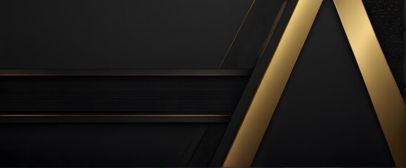 Sophisticated black backdrop with gleaming gold geometric lines. Luxurious style for covers, posters, presentations, banners