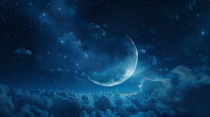 Obraz na płótnie Canvas Cosmic View of Crescent Moon Amongst Clouds