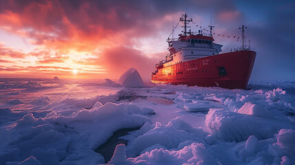 icebreaker ship in the port - obrazy, fototapety, plakaty