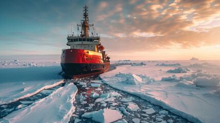 cargo ship and icebreaker ship - obrazy, fototapety, plakaty
