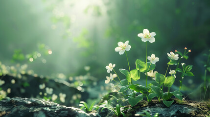 Forest Anemones Bathing in Ethereal Light, Symbolizing Tranquility in Nature