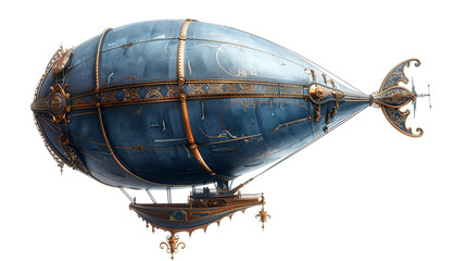 Naklejka premium Zeppelin airship with copy space, 3d rendering, Illustrate of a airship, Airship Floating over Blue Sky, clouds, copy space, isolated on white background, Generative Ai