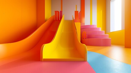 an eye-catching AI-generated image of a modern indoor children's playground, emphasizing a colorful...