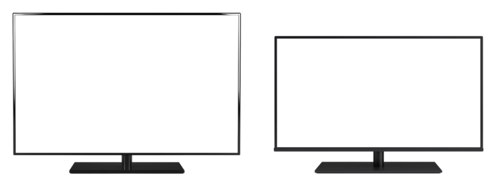 Desktop computer screen mockup isolated cutout object with shadow on transparent background .png file